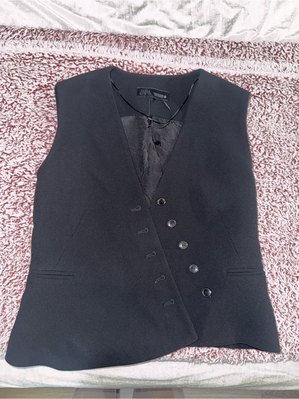 Zara Black Double-Breasted Tailored Vest
